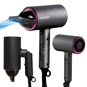 agaro hd 1214 premium hair dryer with 1400 watts motor, 3 temperature settings & cool shot button black